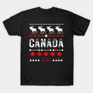 Canada Canadian Pattern Deer And Maple Leaf T-Shirt